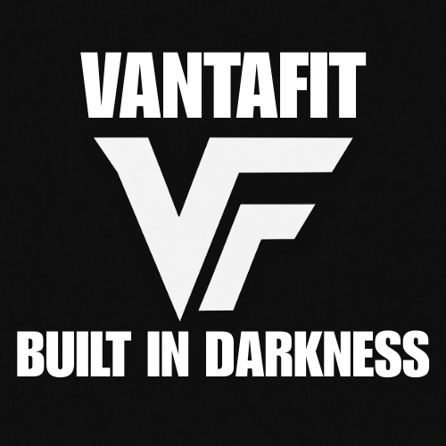 Vantafit logo with 'Built in Darkness' text on a black background